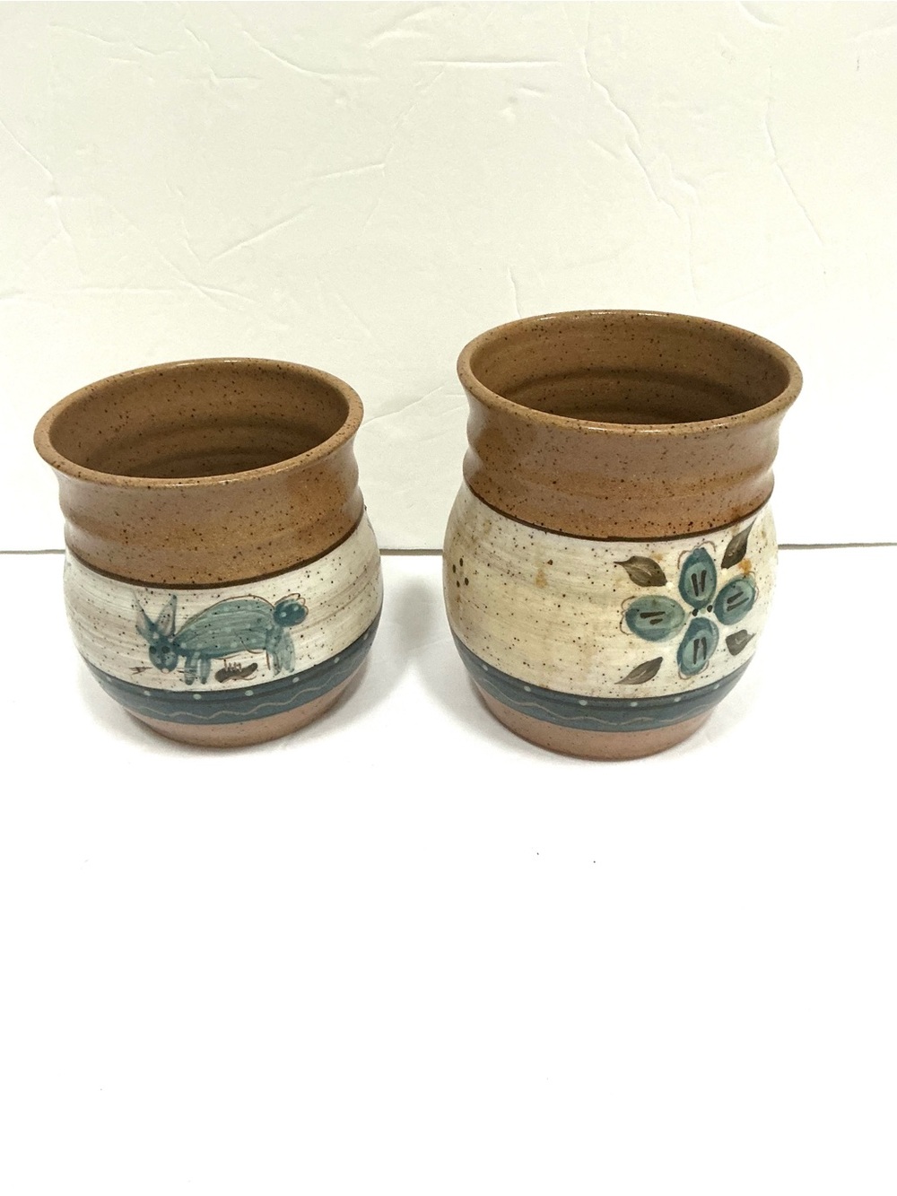 Hand Painted Art Pottery Stoneware Jars Signed set of two